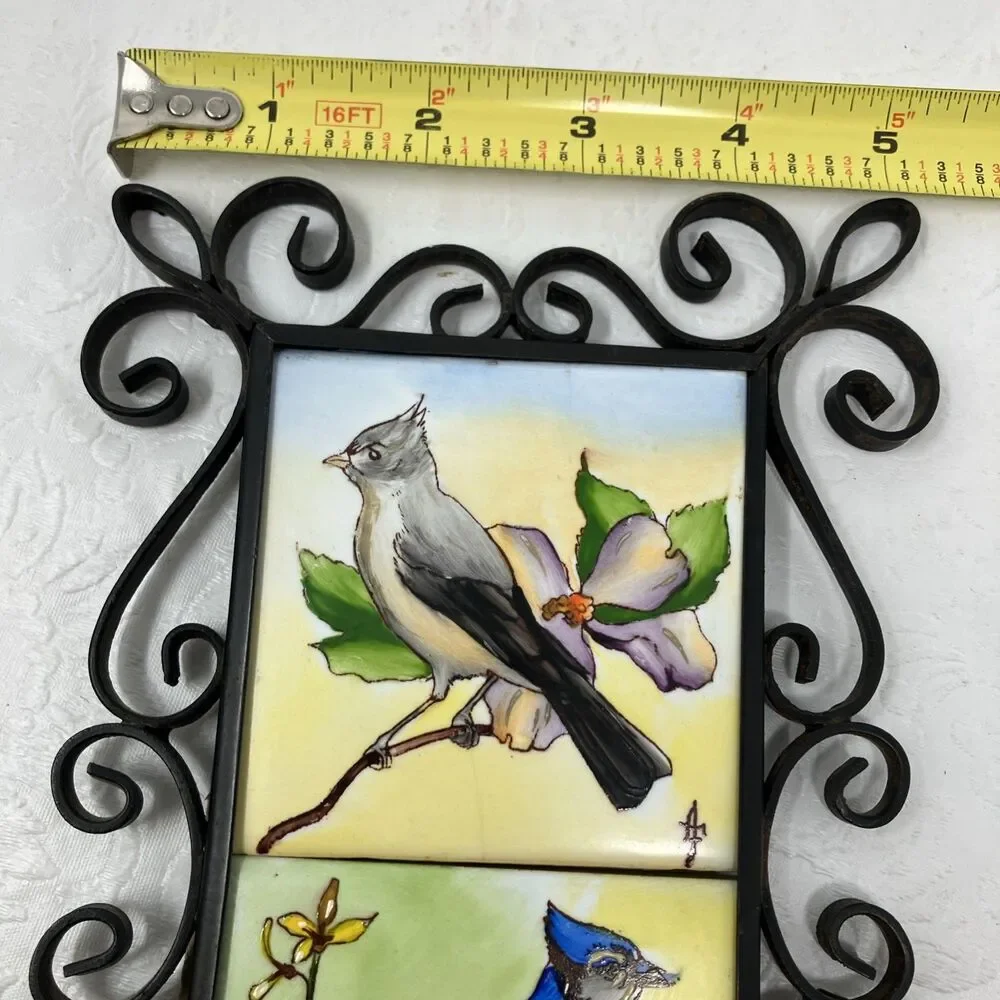 Vintage 1962 Cast Iron Trivet Seattle World Fair Bird Tiles Spain Signed